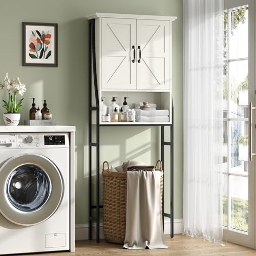 Over The Toilet Storage Cabinet, Over Toilet Bathroom Organizer with Barn Doors Above Toilet Storage Cabinet Spacesaver Rack Behind Toilet Bathroom Organizer Over The Toilet Storage (Gray)