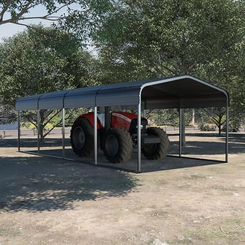 MUPATER 10 x 15 FT Heavy Duty Metal Carport, Outdoor Garage Car Shelter Shade with Heavier Metal Frame, Metal Roof and Bolts for Car, and Boats, Grey