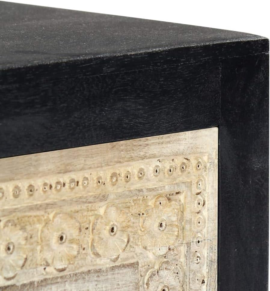 Hand Carved Bedside Cabinet,Wooden Side Table,Storage Cabinet,Telephone Stand,Sofa Tables,Decorate The Furniture,for Bedroom,Gray 15.7"x11.8"x19.7" Solid Mango Wood