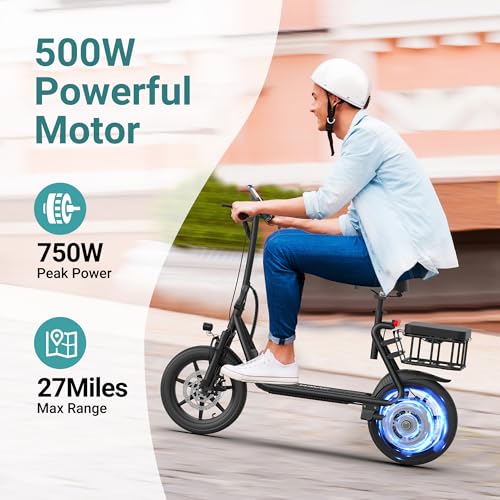 NAVIC Electric Scooter Adults,27Mile Range,Top Speed 22Mph,750W Peak Motor,14'' Pneumatic Tires,Electric Scooter for Adults,Foldable e Scooter with Back Basket