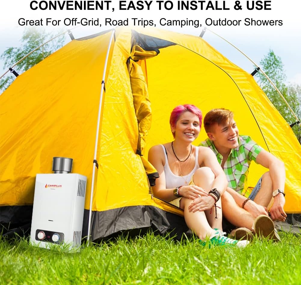 Portable Tankless Water Heater, Camplux 1.58 GPM Outdoor Propane Hot Water Heater with S/S Rain Cap