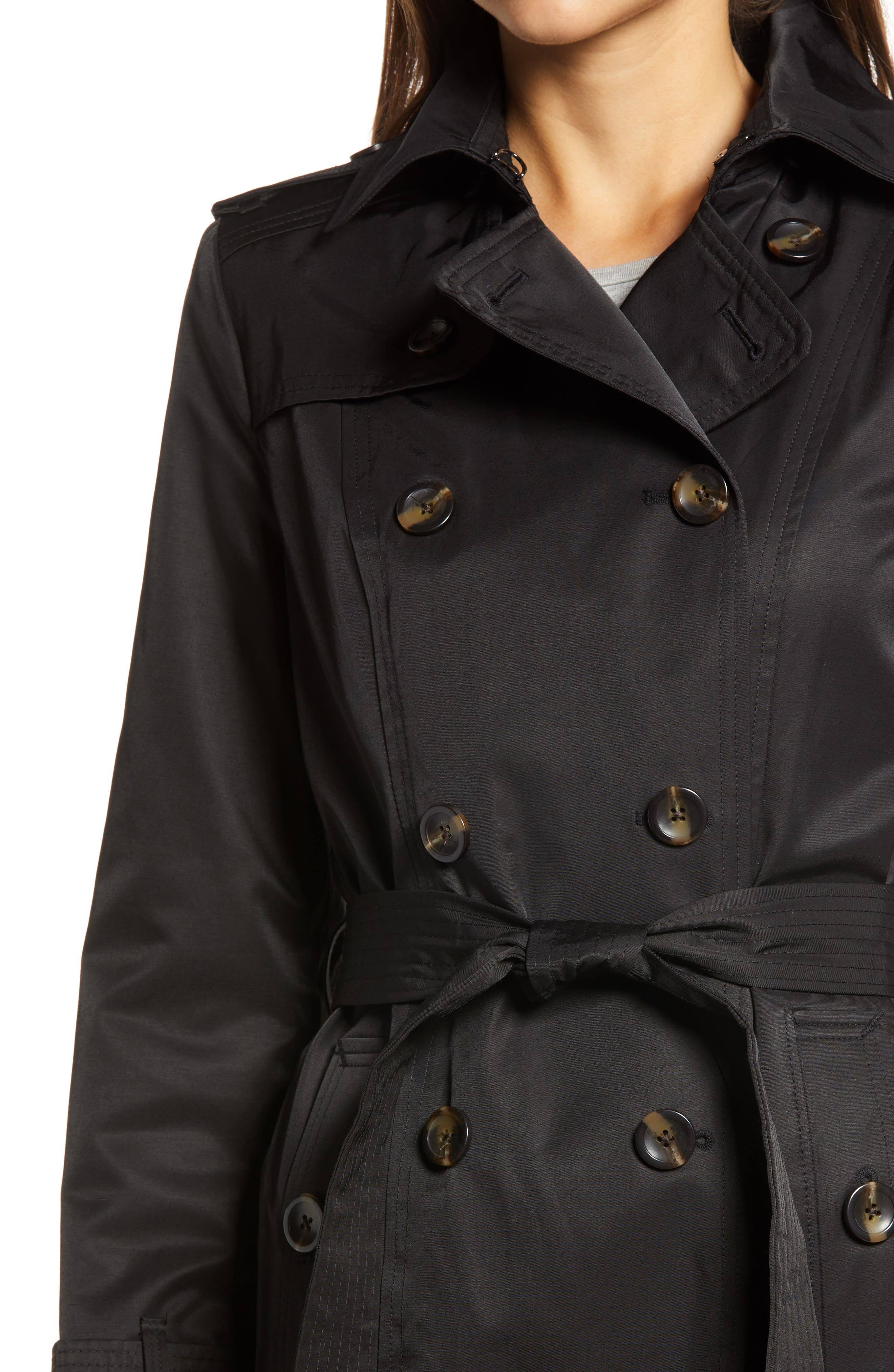 London Fog Double Breasted Trench Coat with Removable Hood - Red - X-Small