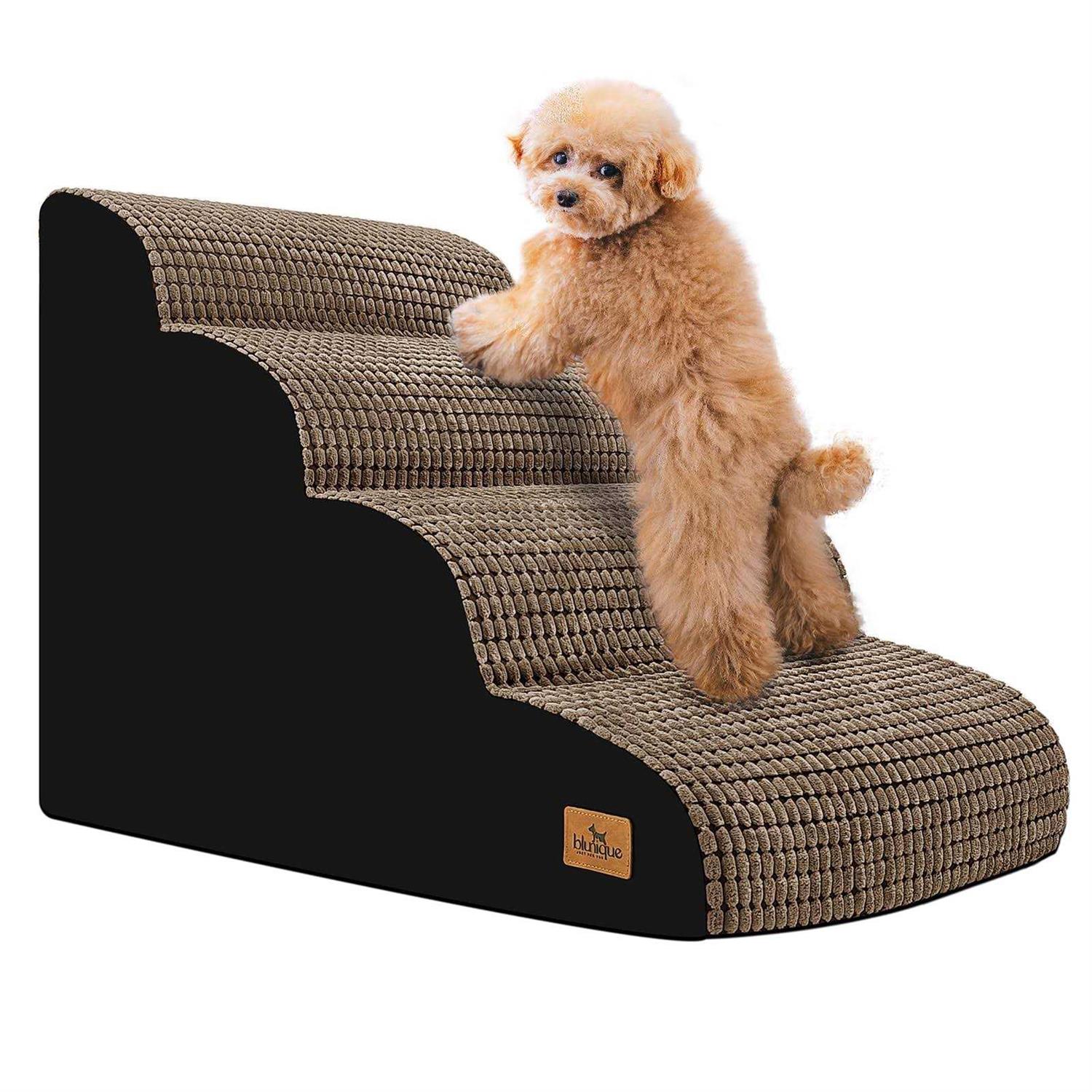 blunique Dog Steps for High Bed 4-Step Dog Ramps for Small Dogs Dog Stairs to Bed Pet Stairs for Couch Corduroy Non-Slip High Density Foam Pet - Pet Supplies online store
