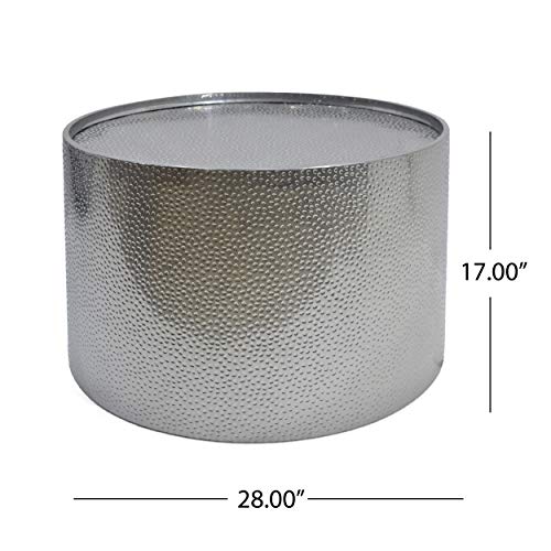 Christopher Knight Home Rache Modern Round Coffee Table with Hammered Iron, Silver, 26. 00” L x 26. 00” W x 17. 00” H & Rache Modern Round Accent Table with Hammered Iron, Silver