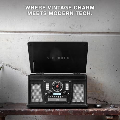 Victrola Navigator 8-in-1 Bluetooth Record Player with Built-in Speakers– 3 Speed Turntable, CD Player, Cassette, FM Radio, USB, RCA Out, Headphone Jack, Wireless Music Streaming, Real Wood (Mahogany)