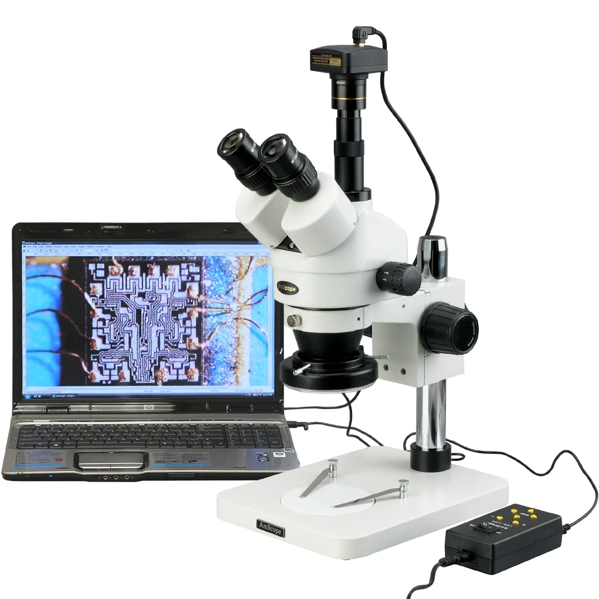 AmScope 3.5X-90X Zoom Stereo Microscope w 4-Zone 144-LED Light + 10MP Digital USB Camera New