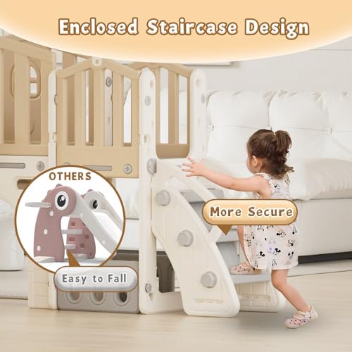 KORIMEFA 8 in 1 Toddler Slide Set, Kids Slide for Toddlers Age 1-3, Toddler Climber Slide PlaySet with Basketball Hoop,Outdoor Indoor Playground for Toddlers 1-3, Gray