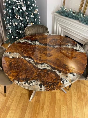 TUZECH Customized Round Clear Epoxy Resin Dining Table Coffee Table Centre Table Live Edge Table Console Table Living Room Table Study Table Patio Table End/Side Table (without Stand, 18 x 18 Inches)