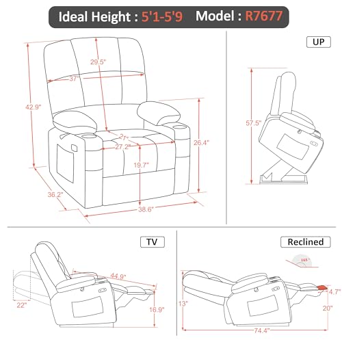 MCombo Large Dual Motor Power Lift Recliner Chair for Elderly, Massage and Heat, Lay Flat, Zero Gravity, Home Button, USB Port, Fabric 7680 (Large, Beige)
