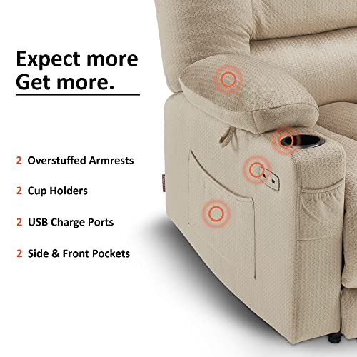 MCombo Large Electric Power Recliner Chair with Heat and Massage, USB Ports, Cup Holders, Electric Reclining Chair for Living Room PR670 (Dark Brown Large 25.5" Seat Width)