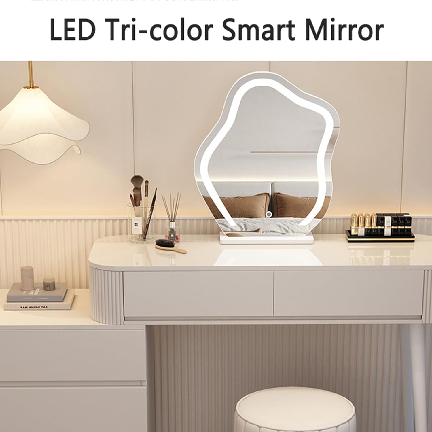 Scalable Modern Style Makeup Vanity Table with Lighted Mirror, 3 Lighting Modes Adjustable, Fashion Bedroom Large Capacity Dressing Table as for Parents Wife or Girlfriends