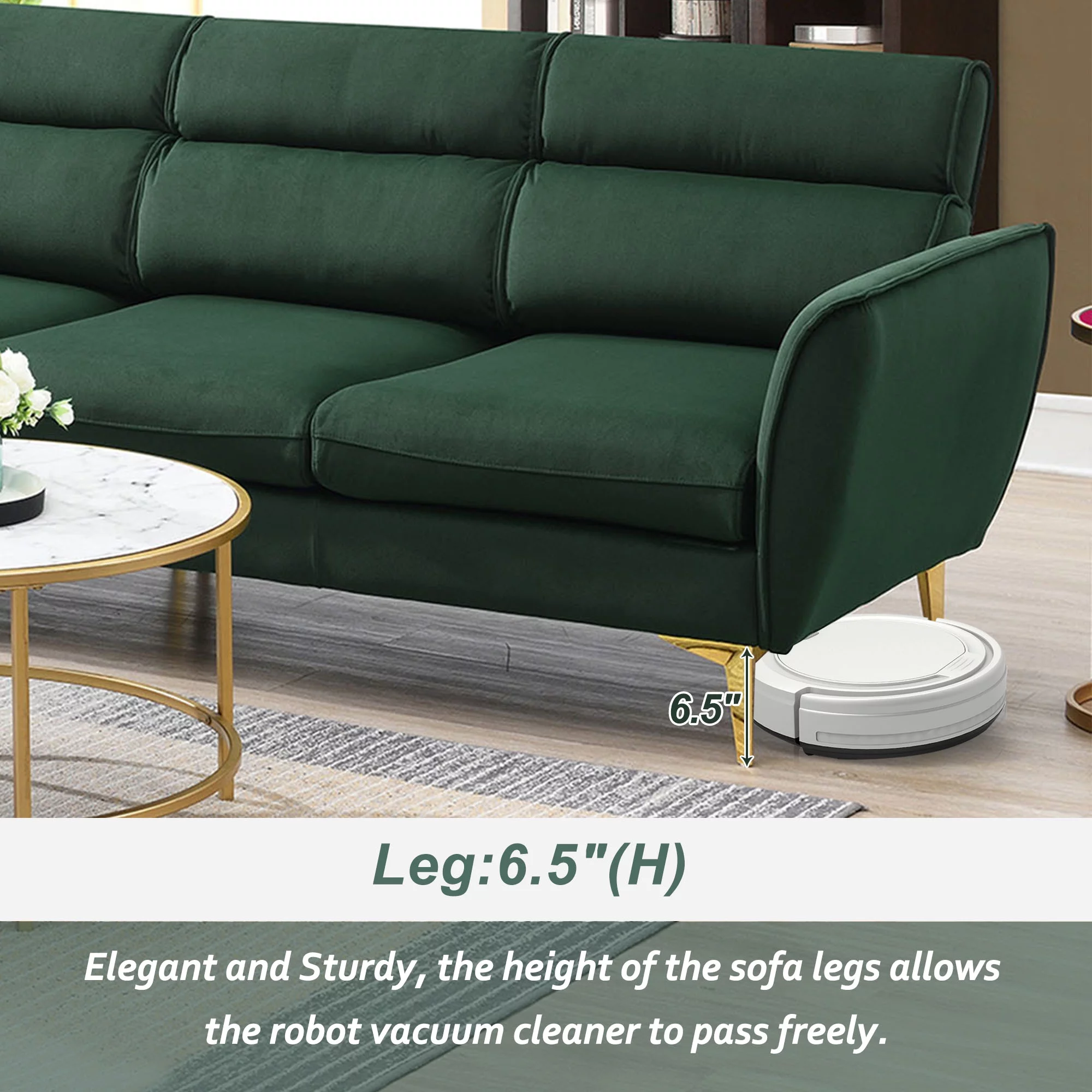 Style 111" Sectional Sofa Flannel L Shape Sofa with Recliner