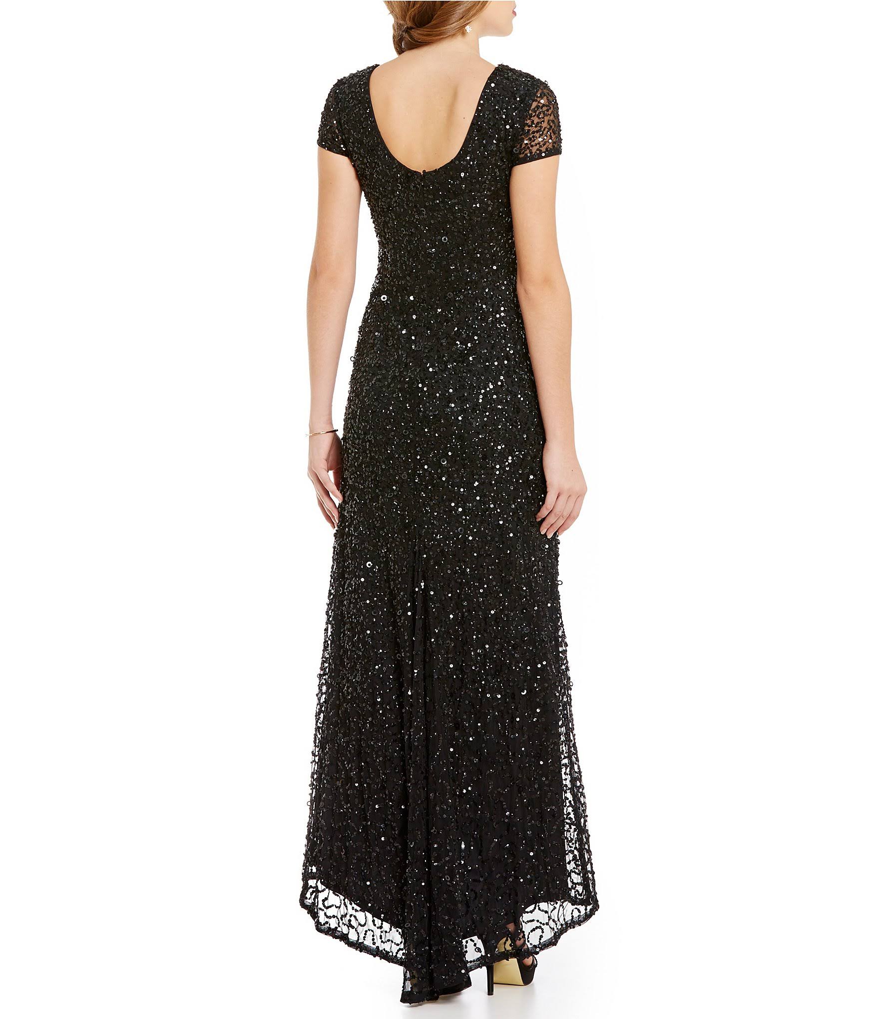 Adrianna Papell Petite Scoop Back Sequin Gown, Navy, Size: 2