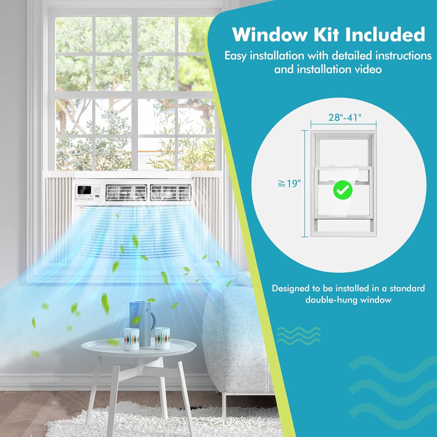 PETSITE Window Air Conditioner 15000 BTU, Window Mounted Window AC Cooling Unit with Remote Control, Cools up to 800 Sq. Ft