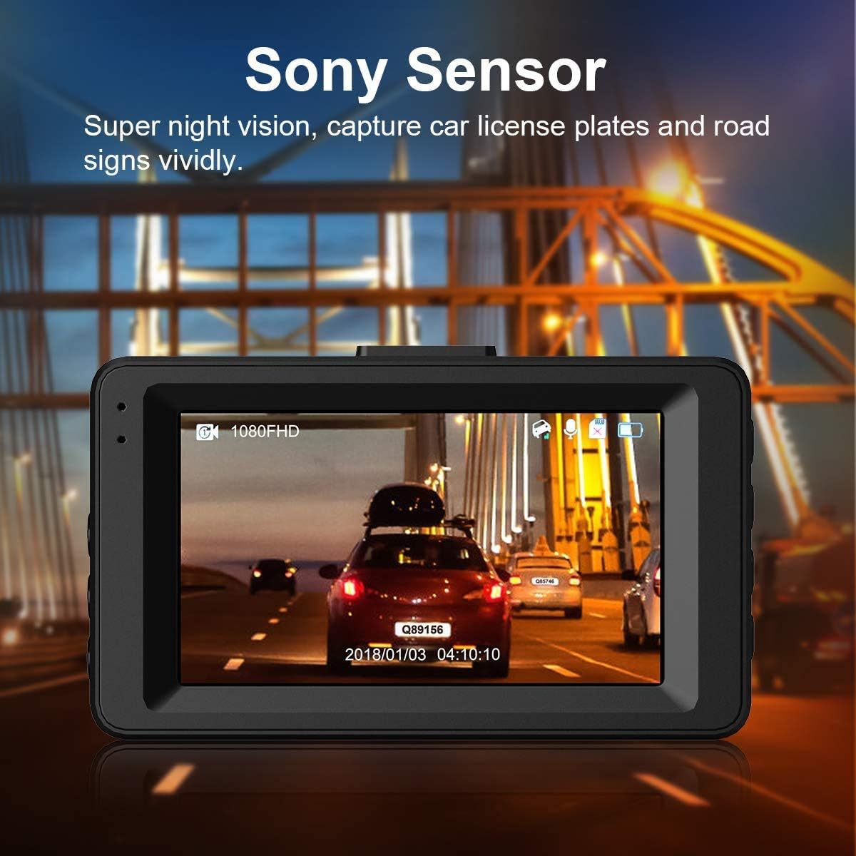 Dash Cam Front and Rear, Dash Camera for Cars 1080P Full HD Dual Dash Cam 3 IPS Screen in Car Camera Front and Rear Night Vision,170°Wide Angle Motion Detection Parking Monitor G-Sensor(with SD Card)
