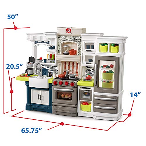 Step2 Elegant Edge Kids Kitchen Playset, Indoor/Outdoor Kitchenette, Interactive Play with Lights and Sounds, Made of Durable Plastic, Includes 78 Piece Toy Accessories, For Toddlers 3+ Years Old
