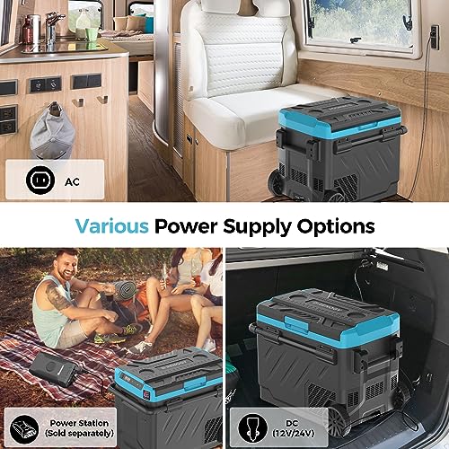 Renogy Car Refrigerator, Electric Cooler LG Powered Compressor Car Fridge, Dual Zone, App Control, Cooling from -4~68°F, Portable Freezer for Camping, RV, Fishing, Outdoor, Truck