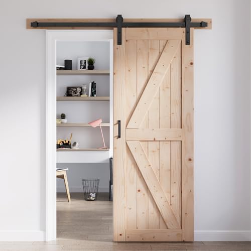 FREDBECK 48in x 80in Sliding Wood Barn Door with 8FT Barn Door Hardware Kit Included K Shape Solid Spruce Panel Sliding Door Double Surfaces Need to Assembly