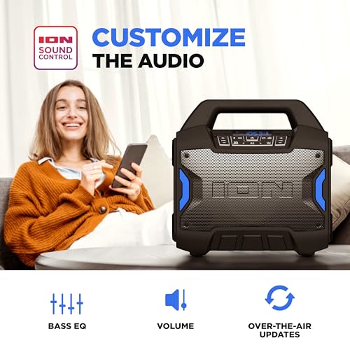 ION Block Rocker - Portable Bluetooth Outdoor Party Speaker with Karaoke Microphone, Battery, 4 Speakers, Radio, USB Port, App, Water-Resistant, 120W