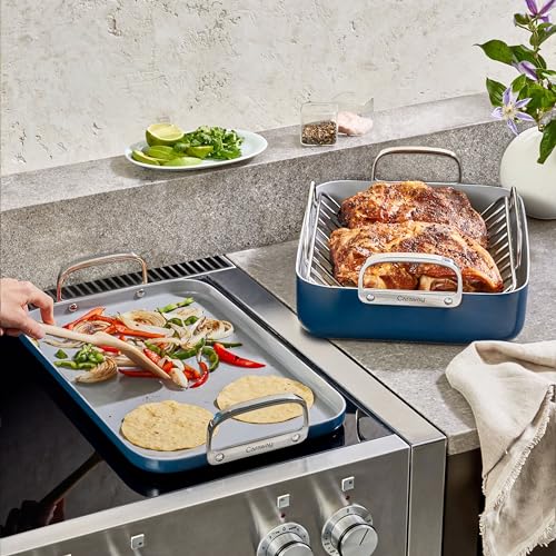 Caraway Square Cookware Set - Square Pans Set - Perfect for Griddling, Toasting, Searing, Roasting, and More - Non-Stick Ceramic Coated Pans - Non Toxic, PTFE & PFOA Free - Marigold