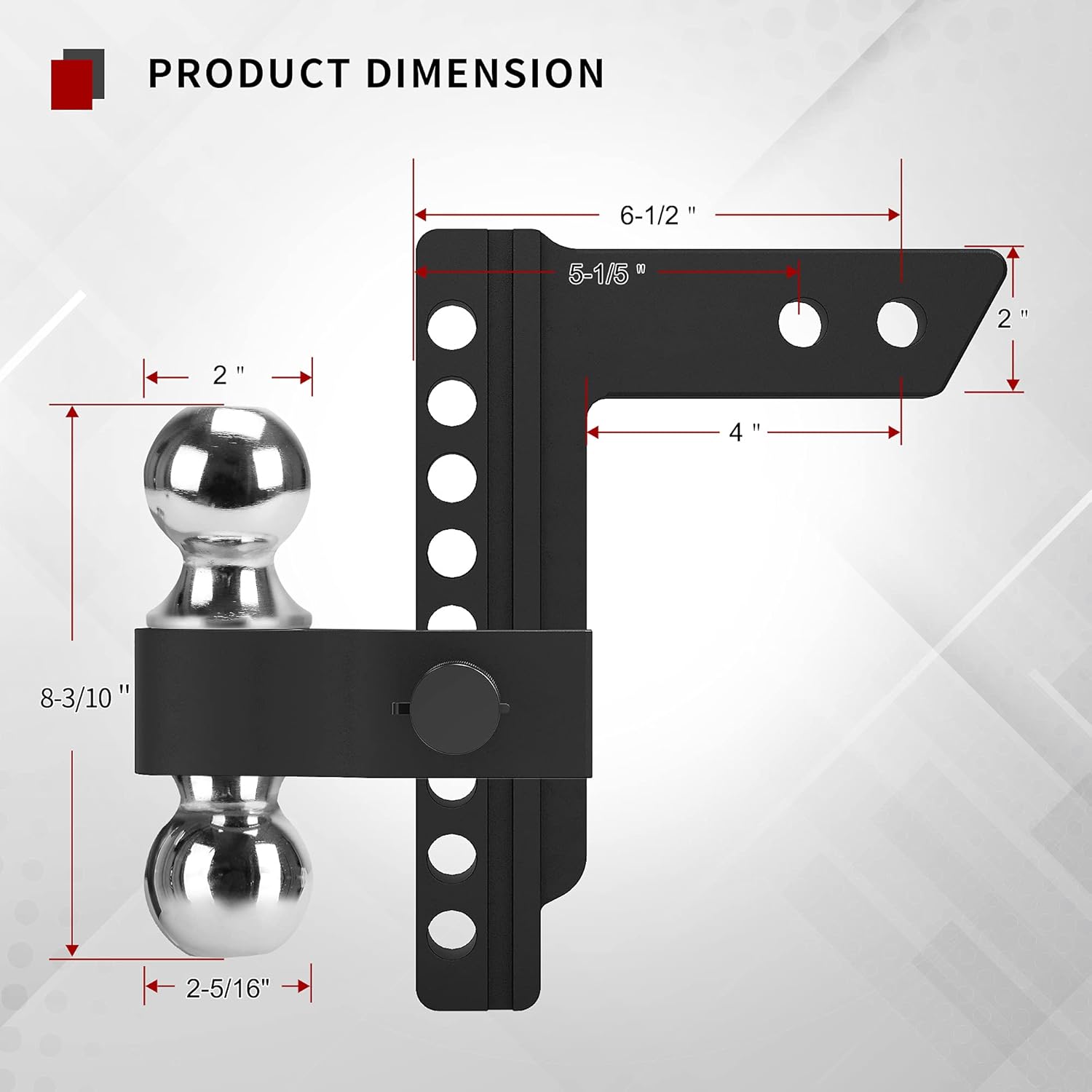 YITAMOTOR Adjustable Trailer Hitch Ball Mount, Fits 2-Inch Receiver, 10-Inch Drop Hitch w/Forged Aluminum Shank, 2-Inch and 2-5/16-Inch Combo Stainless Steel Tow Balls with Double Pin Key Locks, Black