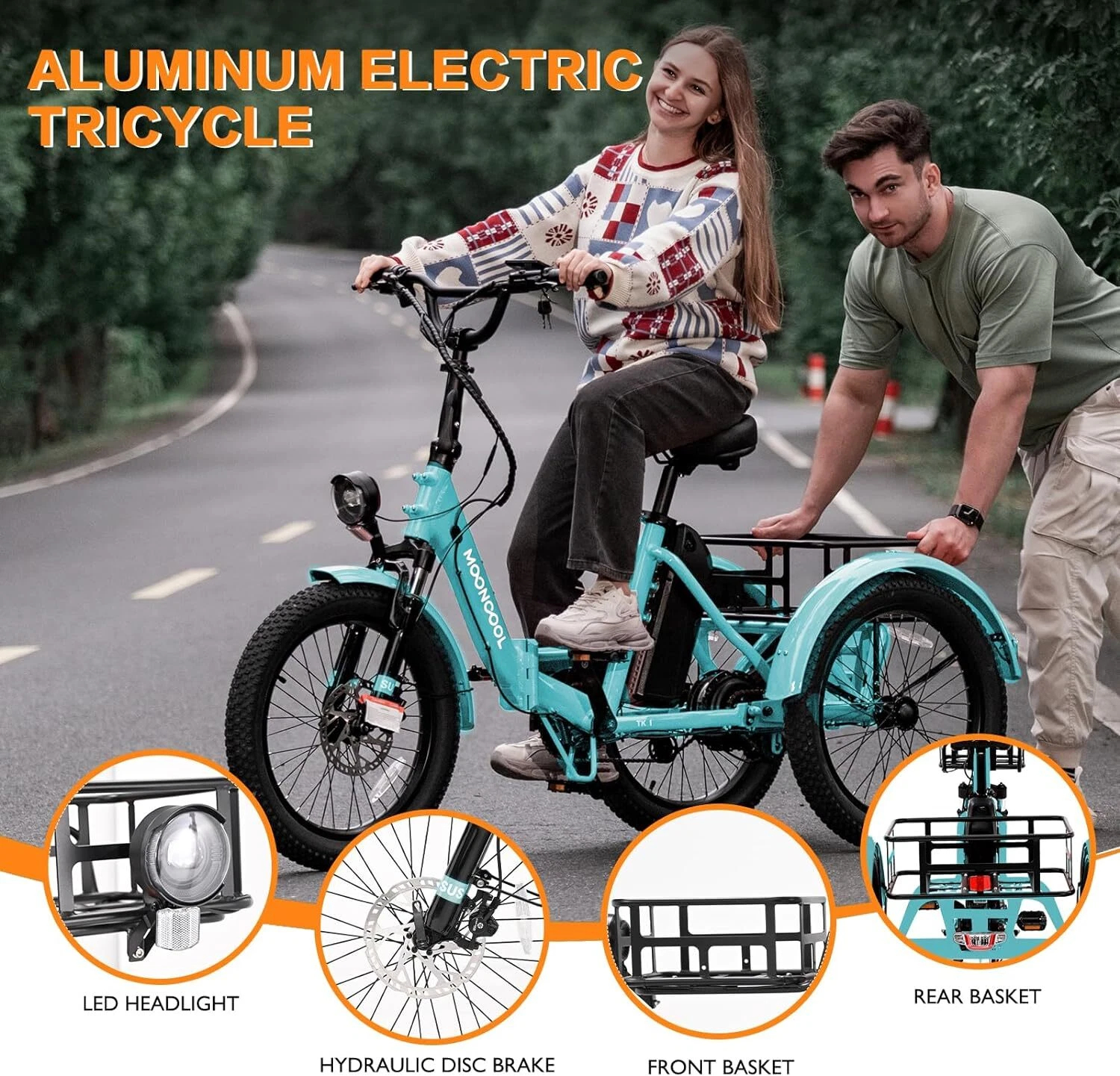 MOONCOOL 20 x4in Fat Tire Electric Tricycle Trike 500W E-bike&Battery for Adults