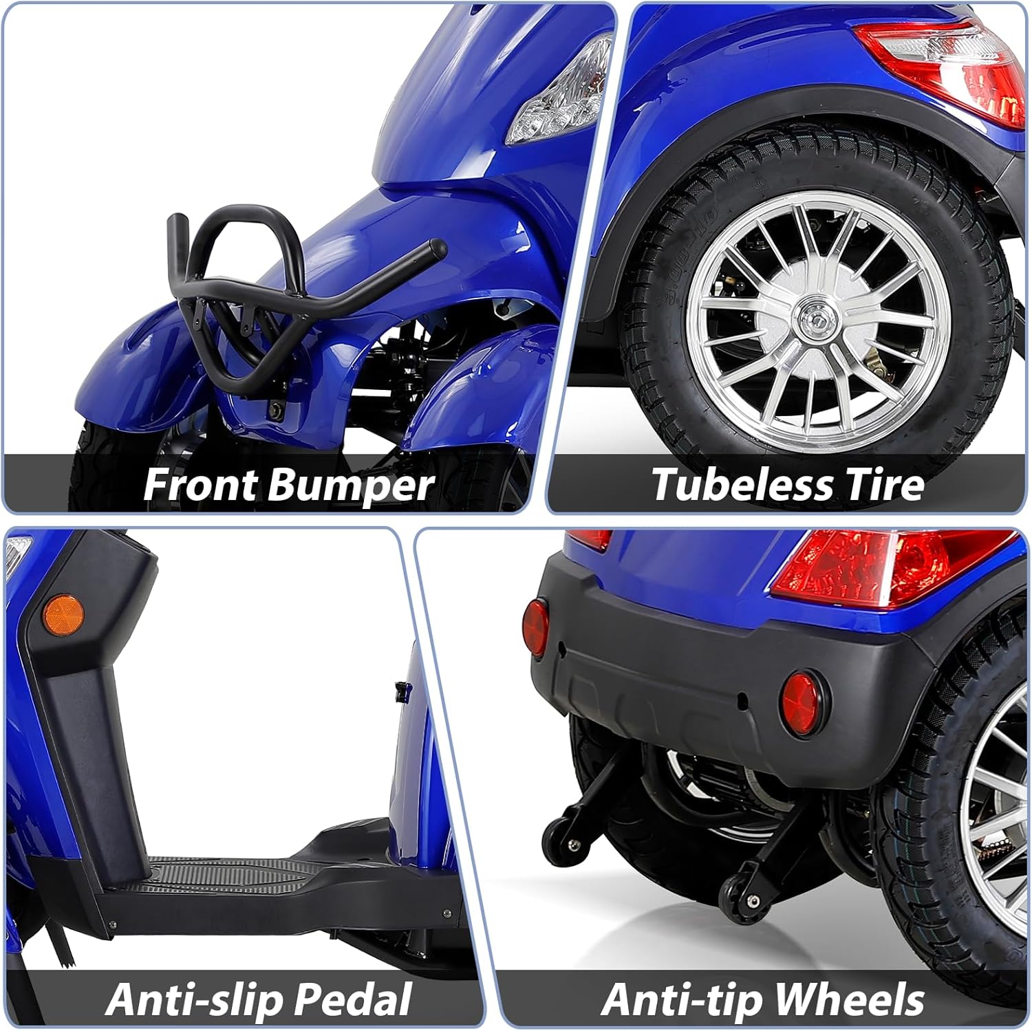 Heavy Duty Mobility Scooter, 800W 4-Wheel All Terrain Electric Vehicle, 3-Speed Adjustable, 35 Miles Range, Adjustable Seat, Rear Lockbox, 550 lbs Capacity, for Adults & Seniors, Blue