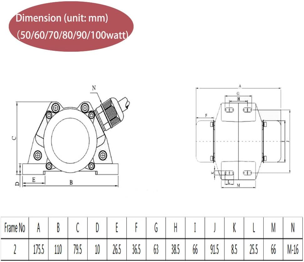 ATO AC 110V Concrete Vibrator motor, 1 Phase 100W Vibration Motor 3600rpm, Aluminum Alloy Vibrating Vibrators for Shaker Table, with CE certificate