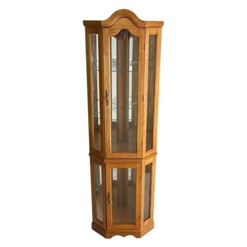 Bowery Hill Corner Curio Cabinet with Light in Golden Oak