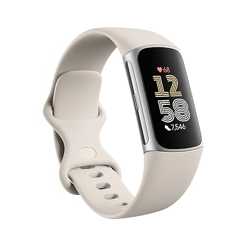 Fitbit Charge 6 Fitness Tracker with Google apps, Heart Rate on Exercise Equipment, 6-Months Premium Membership Included, GPS, Health Tools and More, Gold/Coral, One Size (S & L Bands Included)