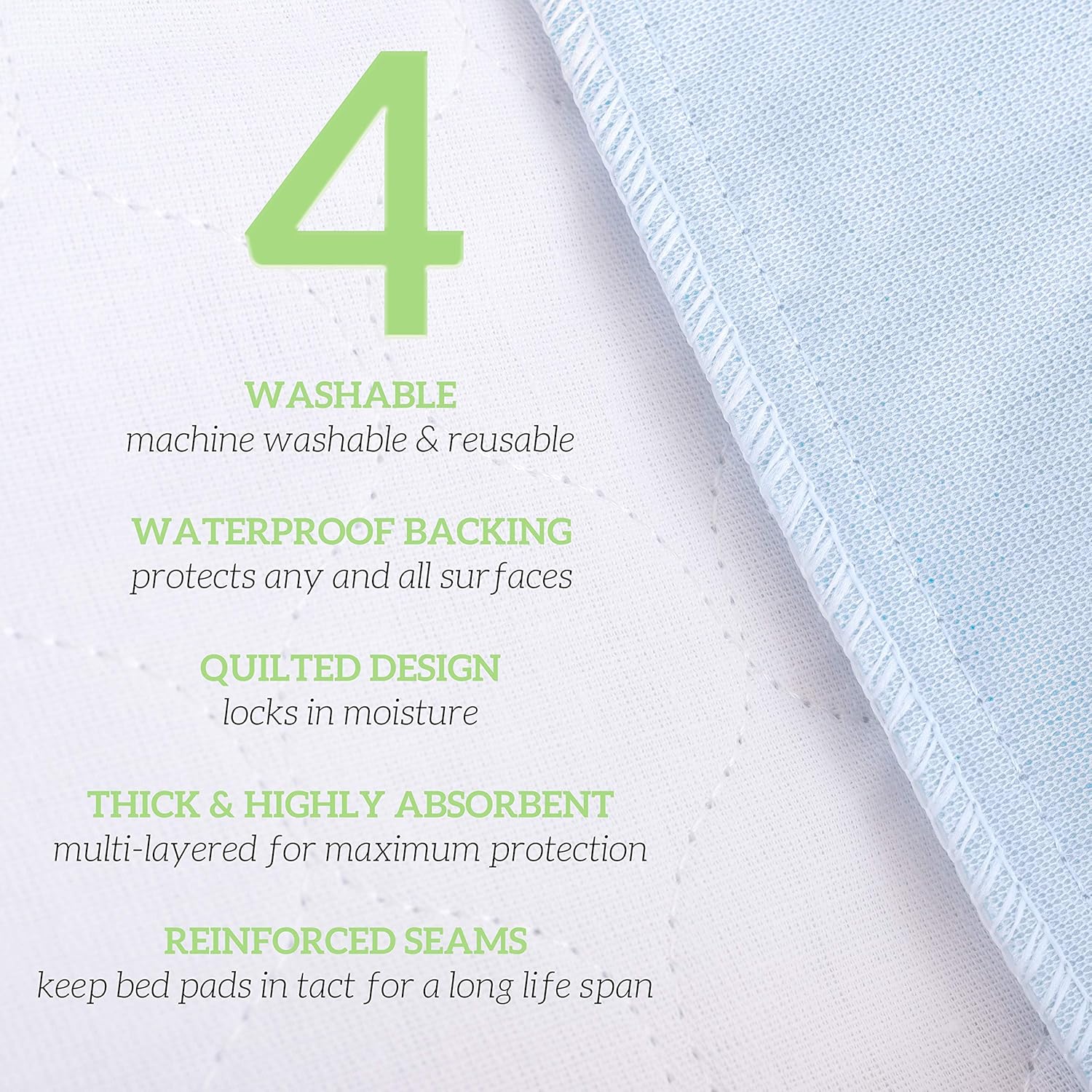 GREEN LIFESTYLE Washable Underpads, Pack - of 6 Large Bed Pads, 30" x 34", for use as Incontinence Bed Pads, Reusable pet Pads, Great for Dogs, Cats, Bunny & Seniors (6 Pack - 30x34)