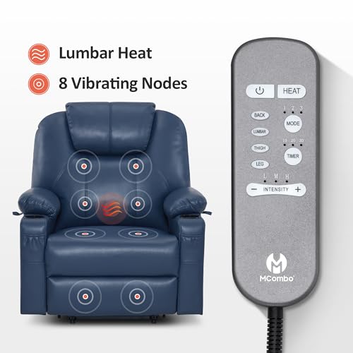 MCombo Power Lift Recliner Chair for Elderly, Lift Chair with Heat and Massage, FSC Certified, USB Ports, Cup Holders, Faux Leather 7040 (Black, Medium)