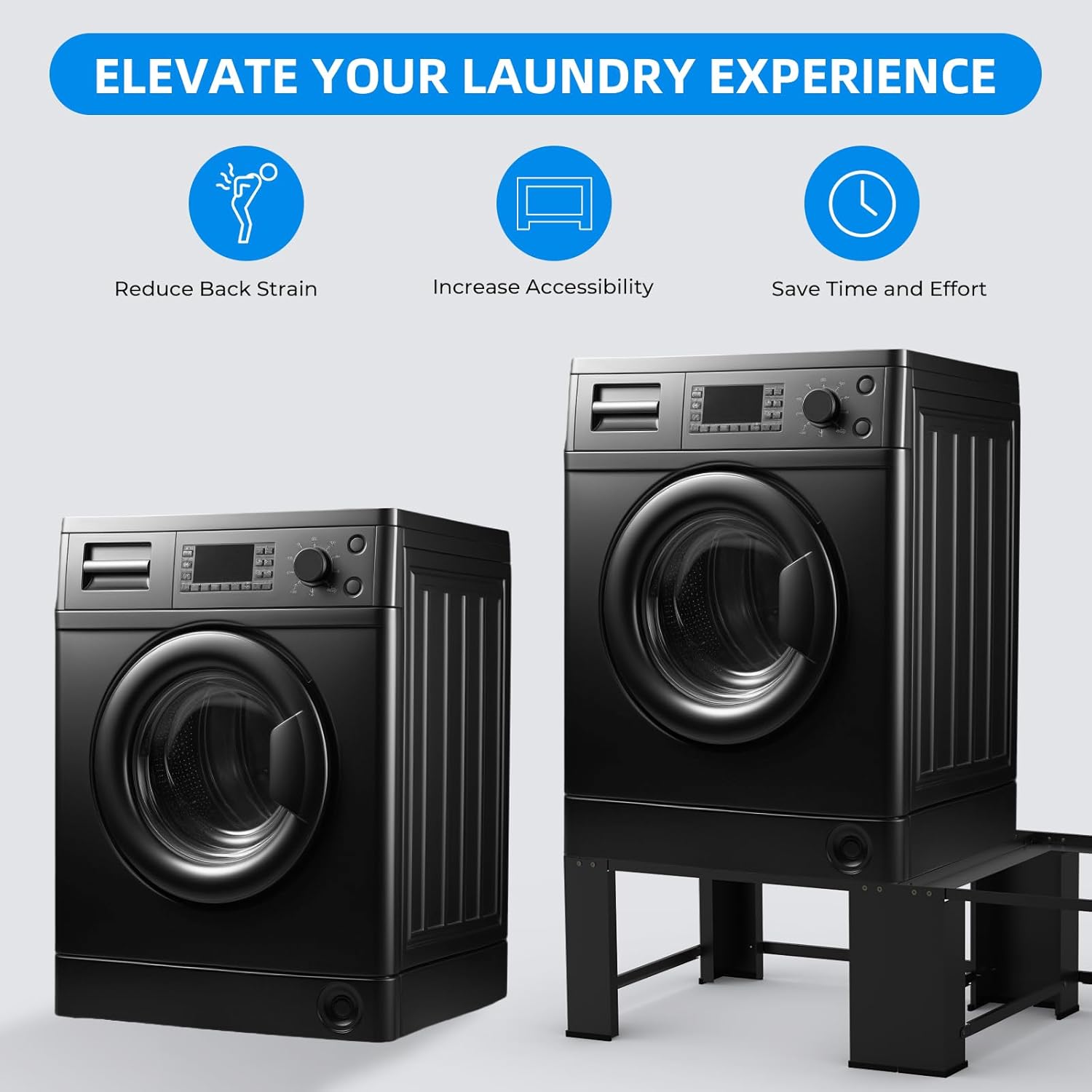 29" Dual-Pack Washer Dryer Laundry Pedestals - Laundry Pedestal for Washer and Dryer Stand, Steel Washing Machine Stand Raiser, Compatible with Most 4.8-5.3 cu. ft. Capacity Washer Black