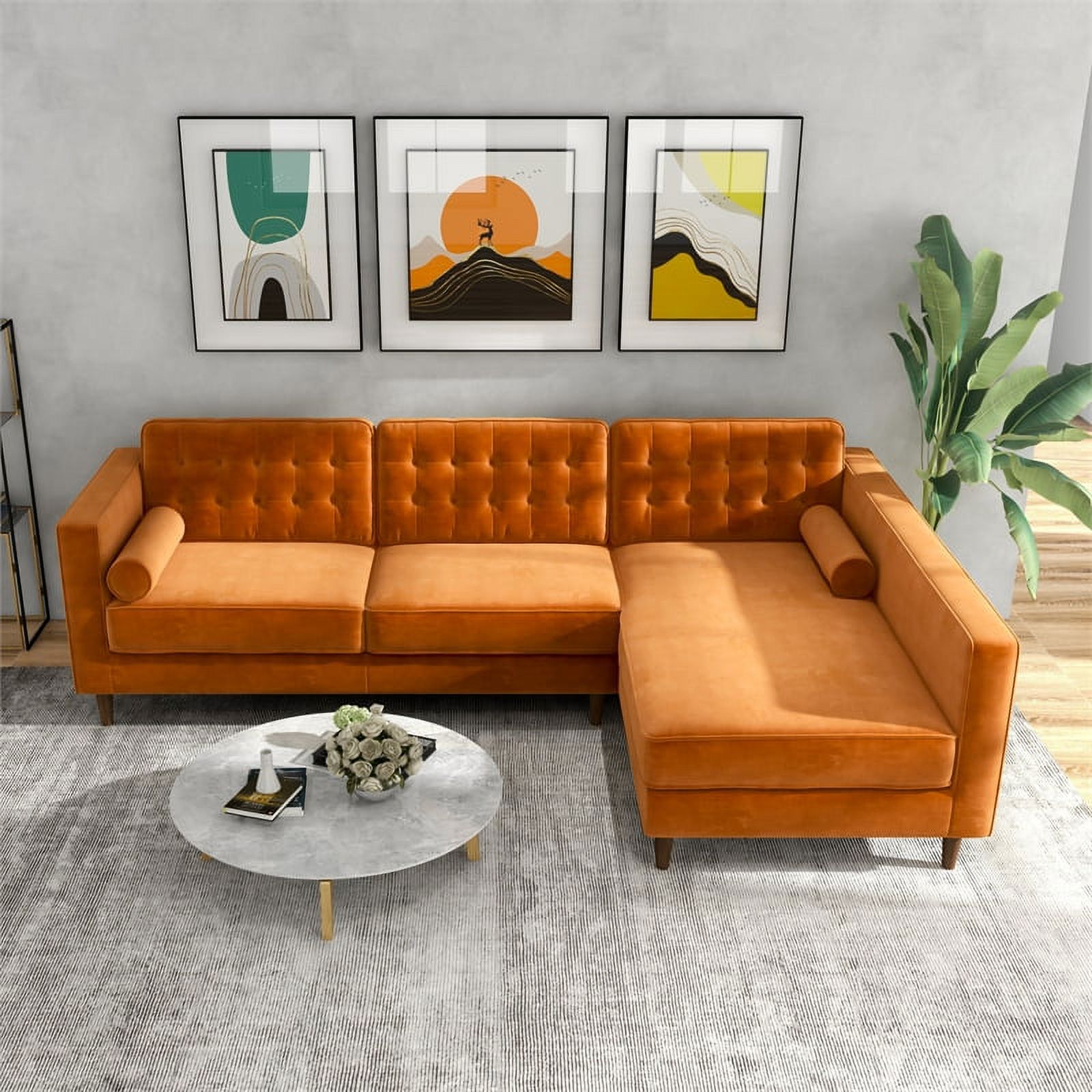 Owen Orange Velvet Modern Living Room Corner Sectional Couch