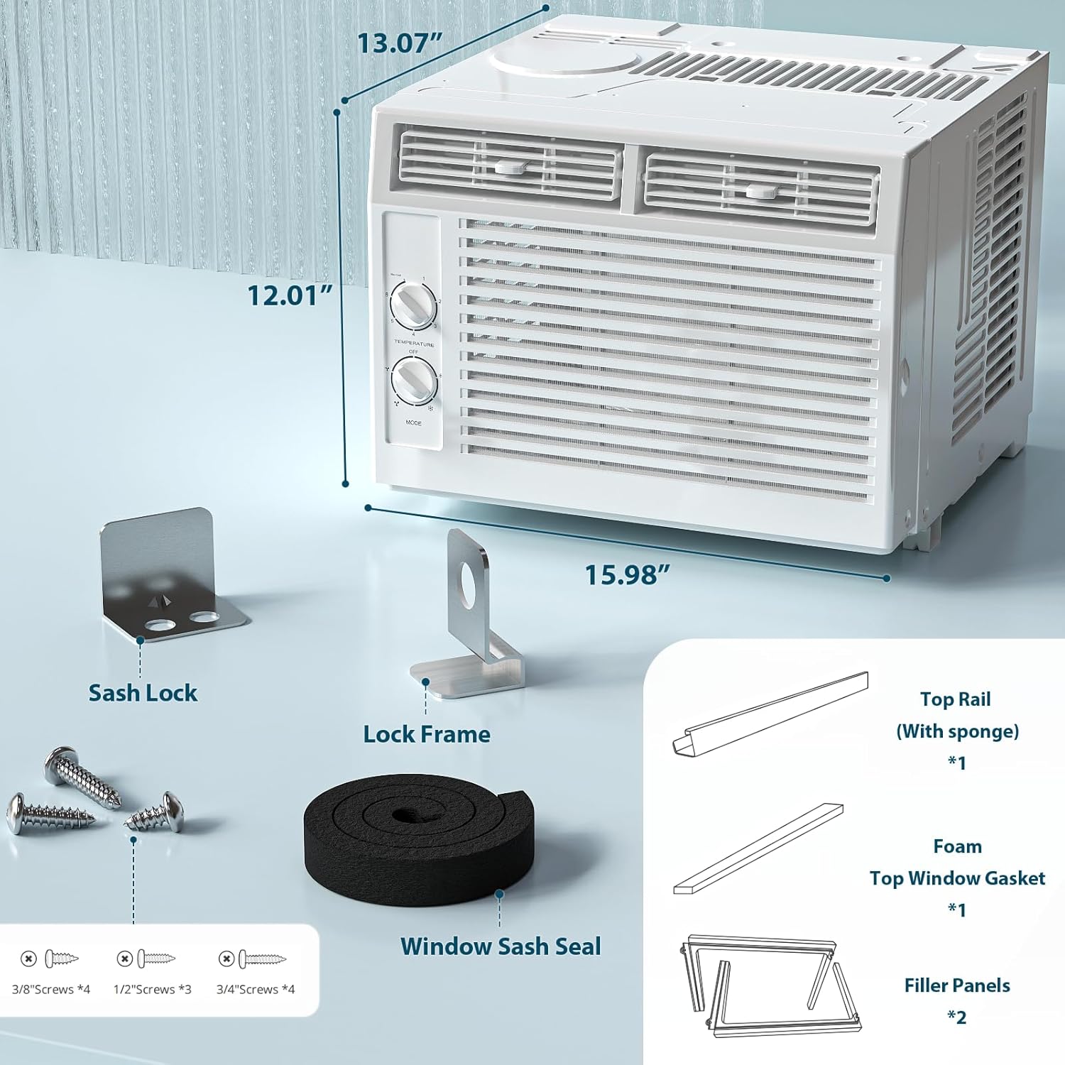 Antarctic Star Window Air Conditioner, 7 Temp Dial, Cools up to 150 Sq.Ft. —2 Modes, Cooling and Fan mode, Full Window View Low Noise Quiet Operation, Adjustable Louvers, White