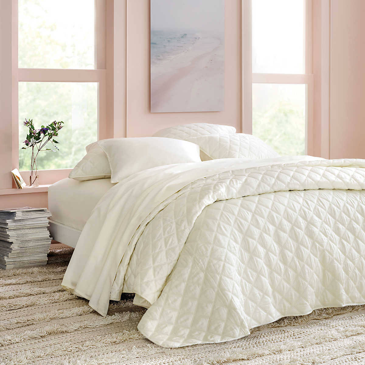 Pine Cone Hill - Quilted Silken Solid Ivory Coverlet - Twin