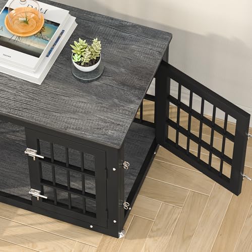 48 Inch Heavy Duty Dog Crate Furniture for Large Dogs, Decorative Pet House End Table, Extra Large Wooden Cage Kennel Furniture Indoor, Natural and White