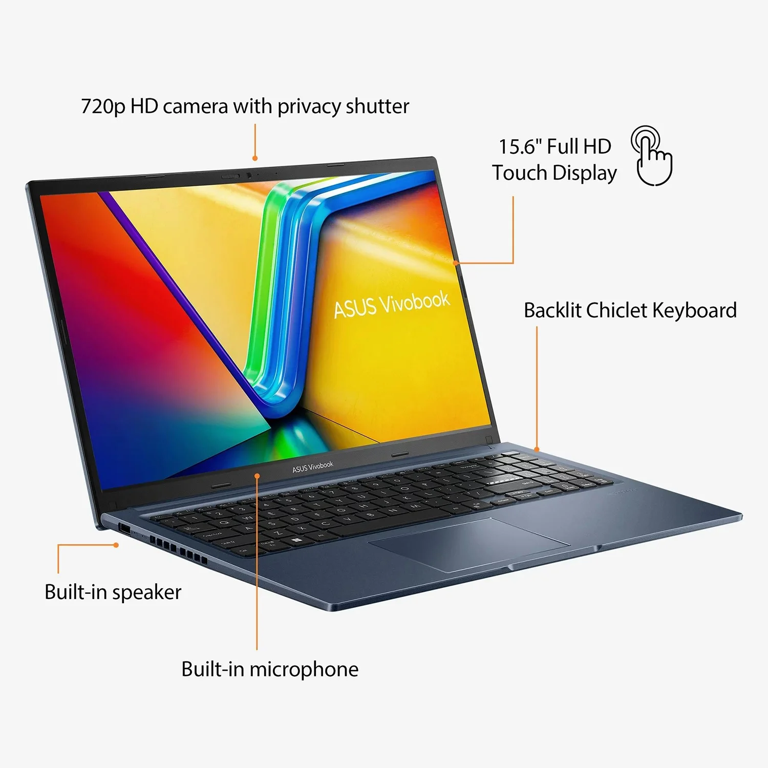 ASUS VivoBook 15 Business Laptop, 15.6” FHD Touchscreen Display, 12th Gen Intel 10-Core i7-1255U, 40GB RAM, 2TB PCIe SSD, Backlit KB, Keypad, Webcam, WiFi 6, HDMI, USB-C, Mytrix HDMI Cable, Win 11 Pro