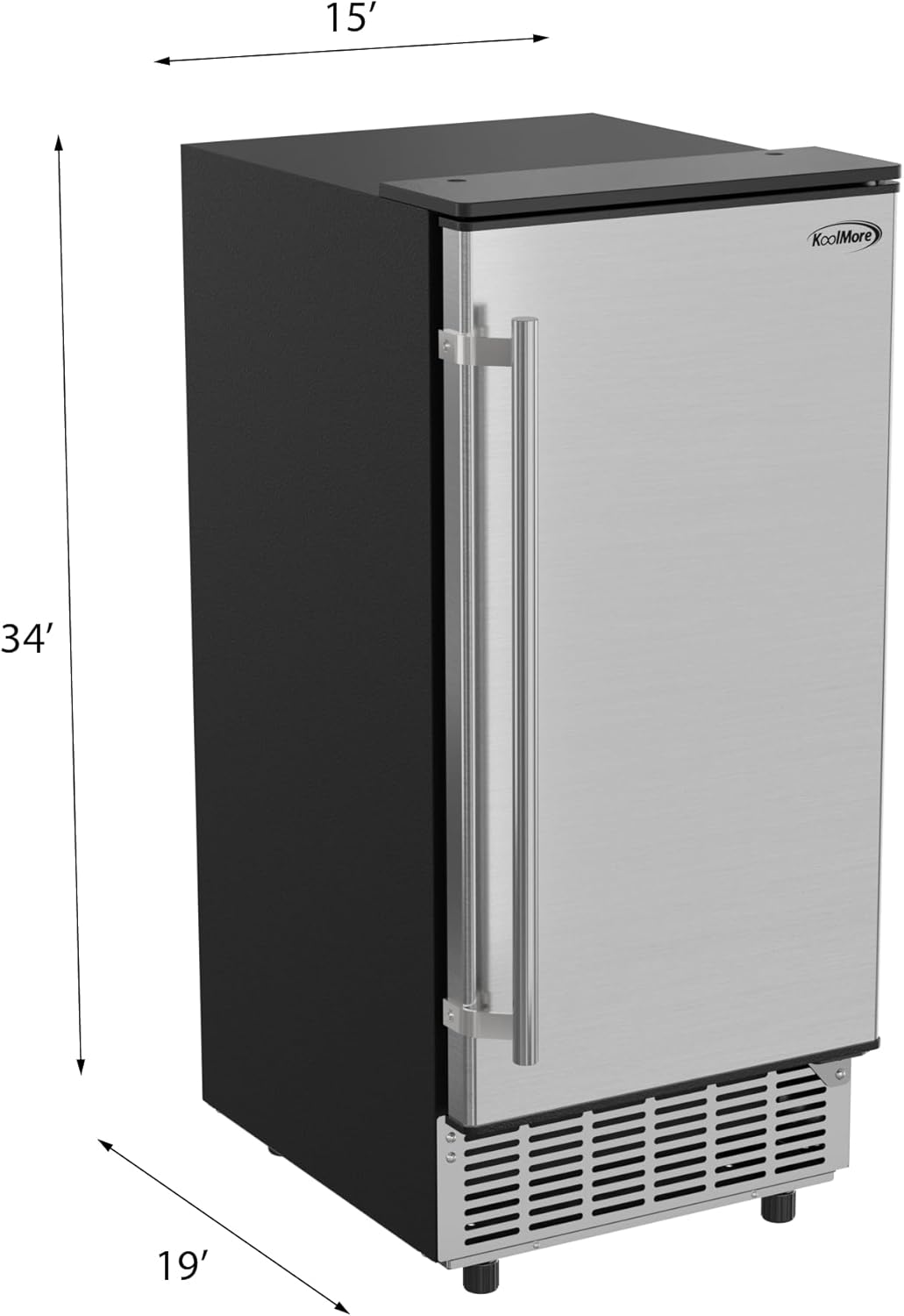 KoolMore Stainless-Steel Built-in Ice Maker Machine with Large 25 lb. Cube Storage Basket, Full Cube Production, Fast Ice Making Time, Free-Standing/Under-Counter - 75lbs of Ice per Day (BIM75-BS)