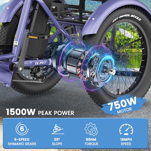 MOONCOOL Electric Trike, Electric Tricycle for Adults, 20" Folding 3 Wheels Electric Bicycle Bikes, 48V 500W/750W Motorized Electric Ebike with Aluminum Frame, Removable Battery and Basket