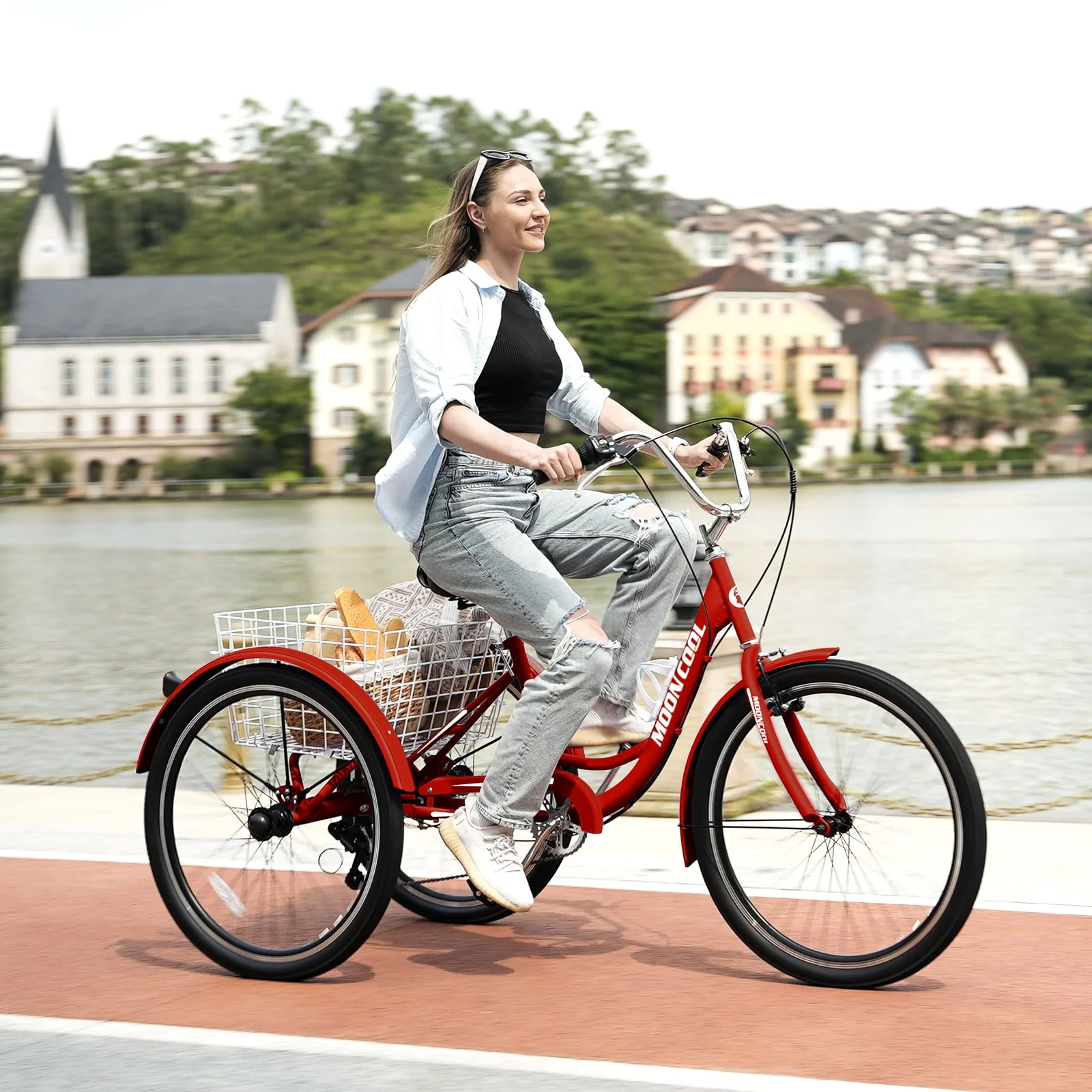 FICISOG 26 Adult Tricycle, 3 Wheel 7 Speed Bikes,450lbs Capacity Cruise Trike with Shopping Basket
