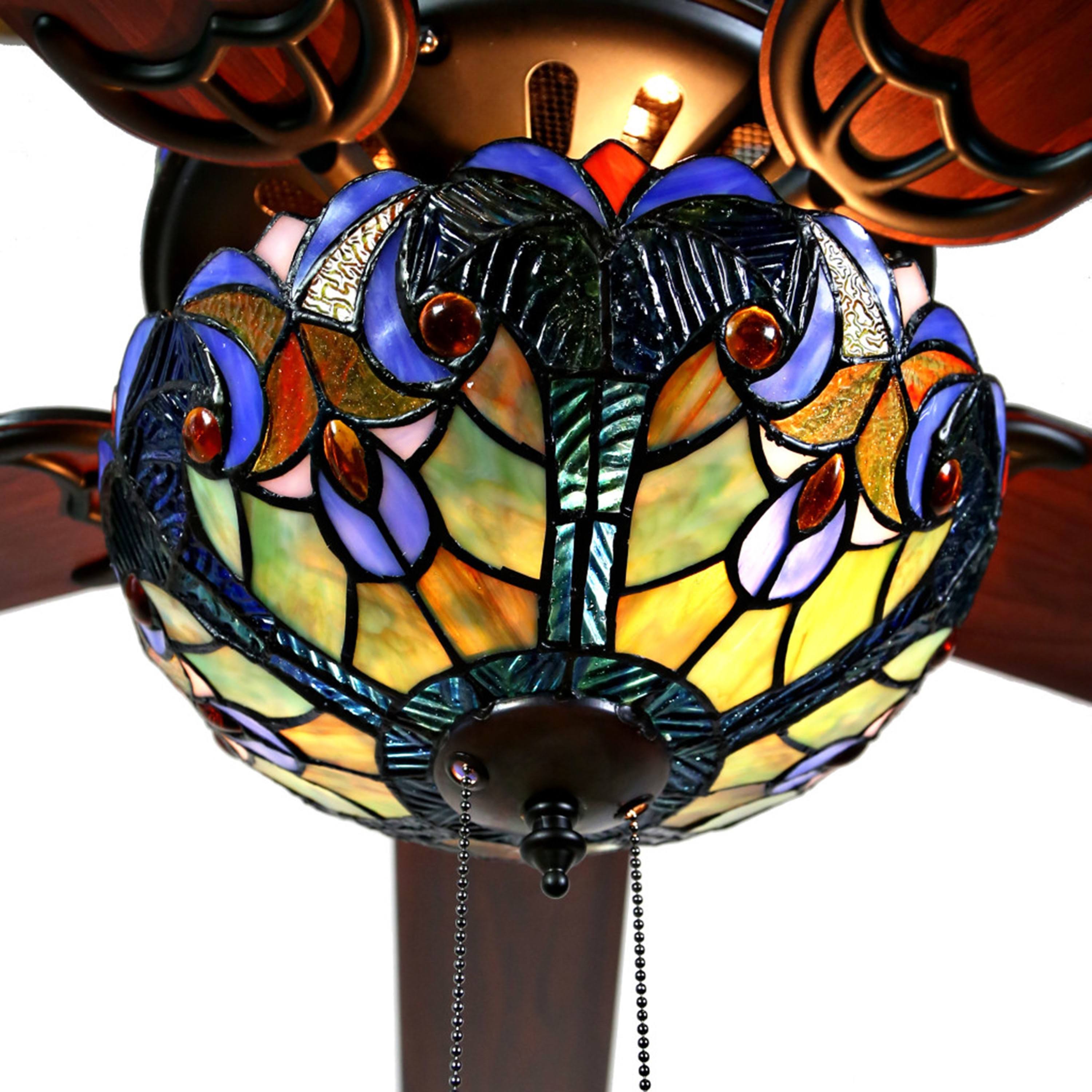 River of Goods 52x22W Halston Blue Stained Glass Ceiling Fan