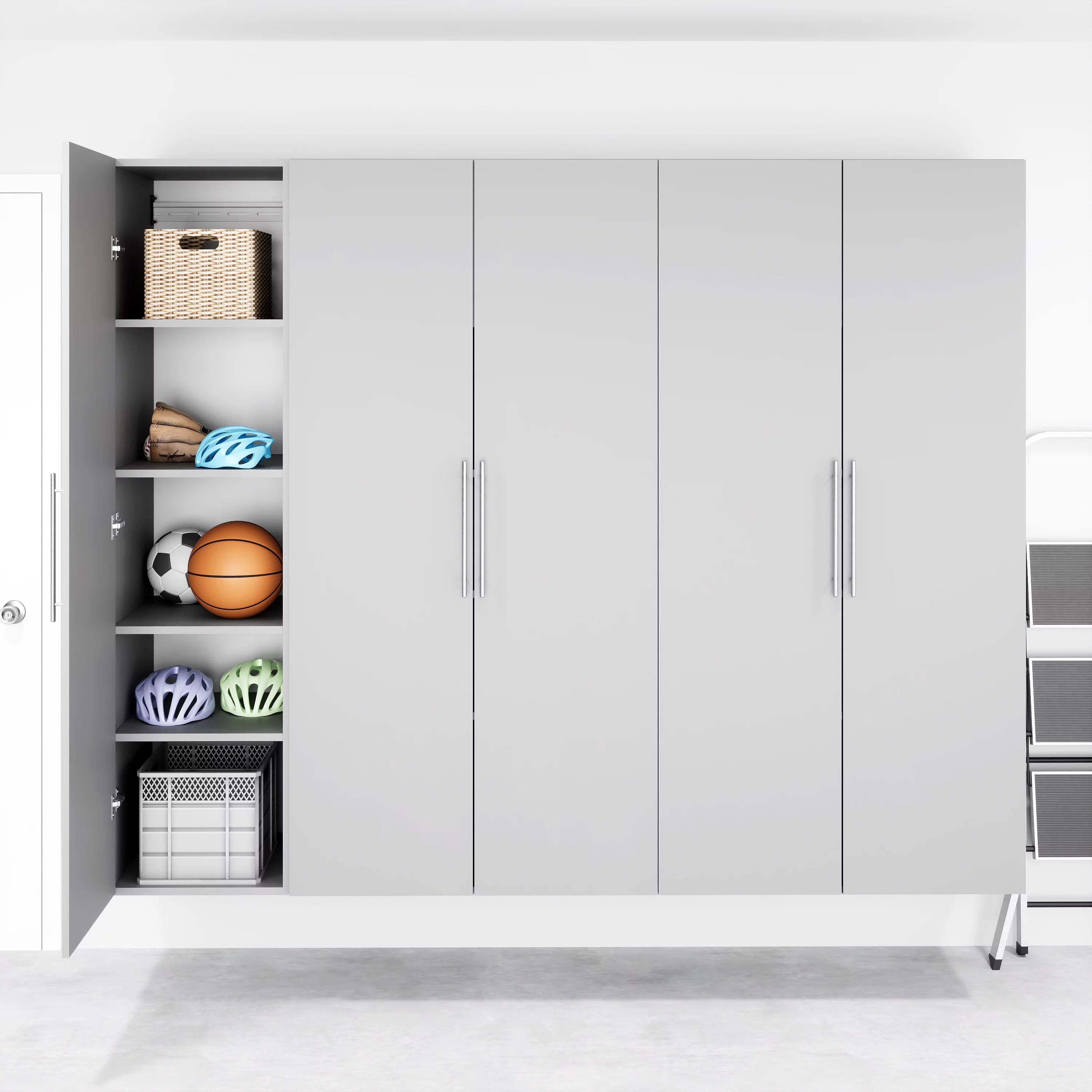 Prepac HangUps Narrow Wall Mounted Garage Storage Cabinet, 18" W x 72" H x 20" D, Light Gray