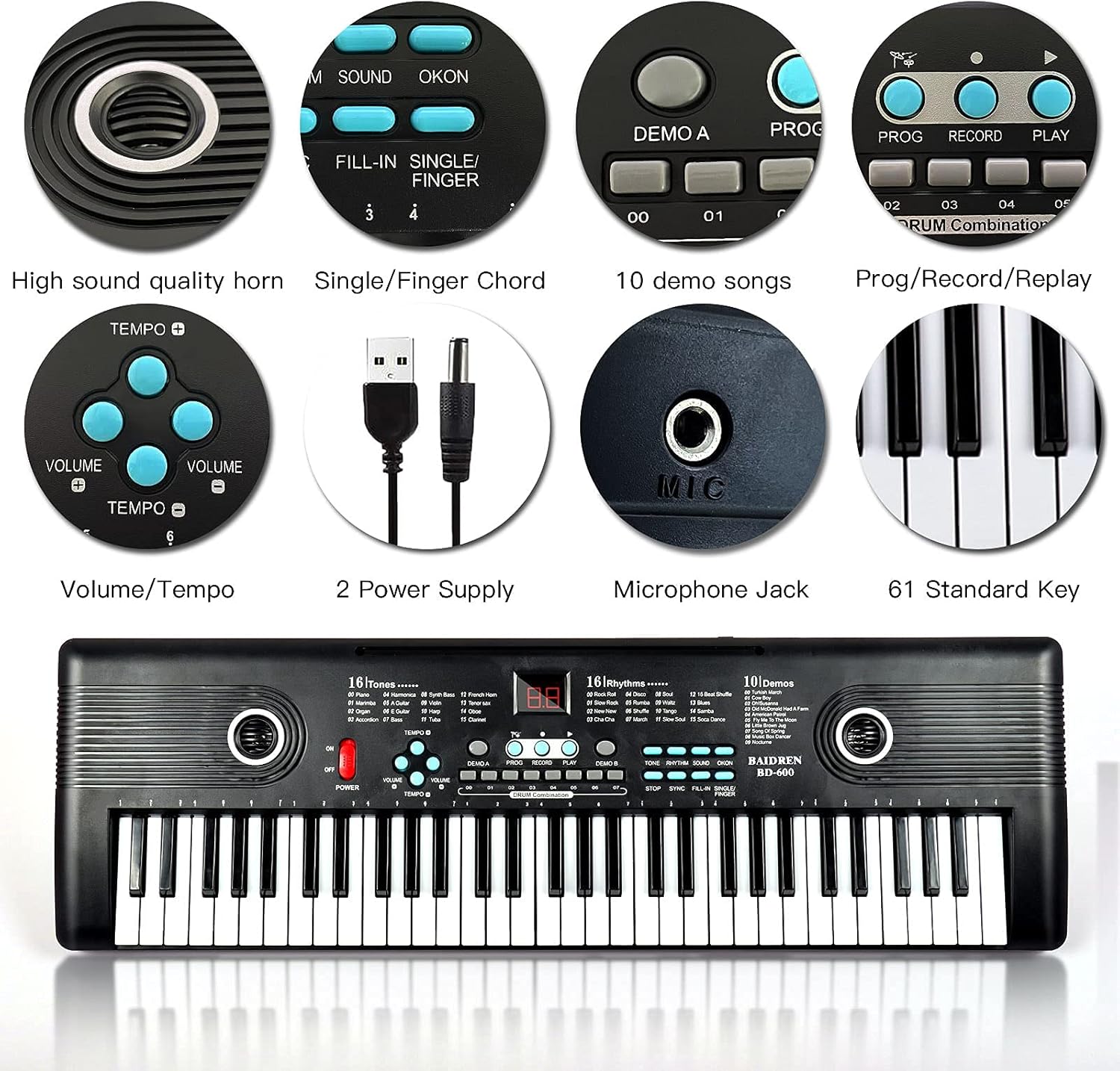61 Keys Keyboard Piano, Electronic Digital Piano with Built-In Speaker Microphone, Portable Keyboard Gift Teaching for Beginners，piano keyboard for kids Pack of 2