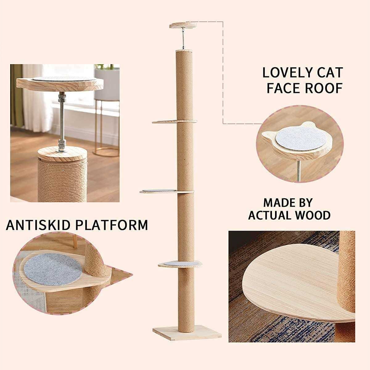 Catforest Floor-to-Ceiling Cat Tree Cat Climbing Tower with Natural Sisal Rope Scratching Post - Pet Supplies online store