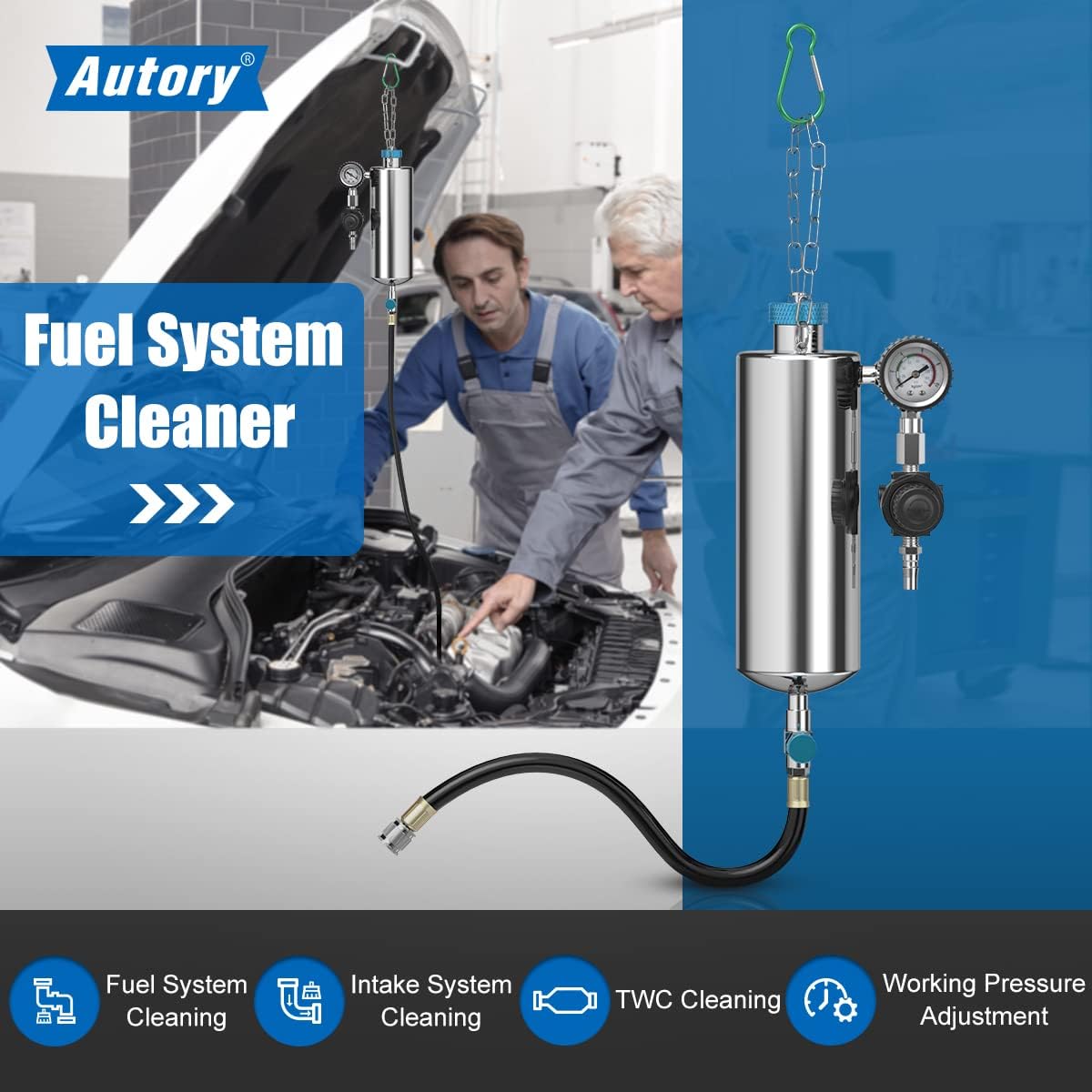 Autory Fuel Injector Cleaner Machine for Gasoline Car, Non-Dismantle Fuel System Cleaner Set with 3 Years Warranty, Fuel Injector Nozzle Flushing for EFI Throttle