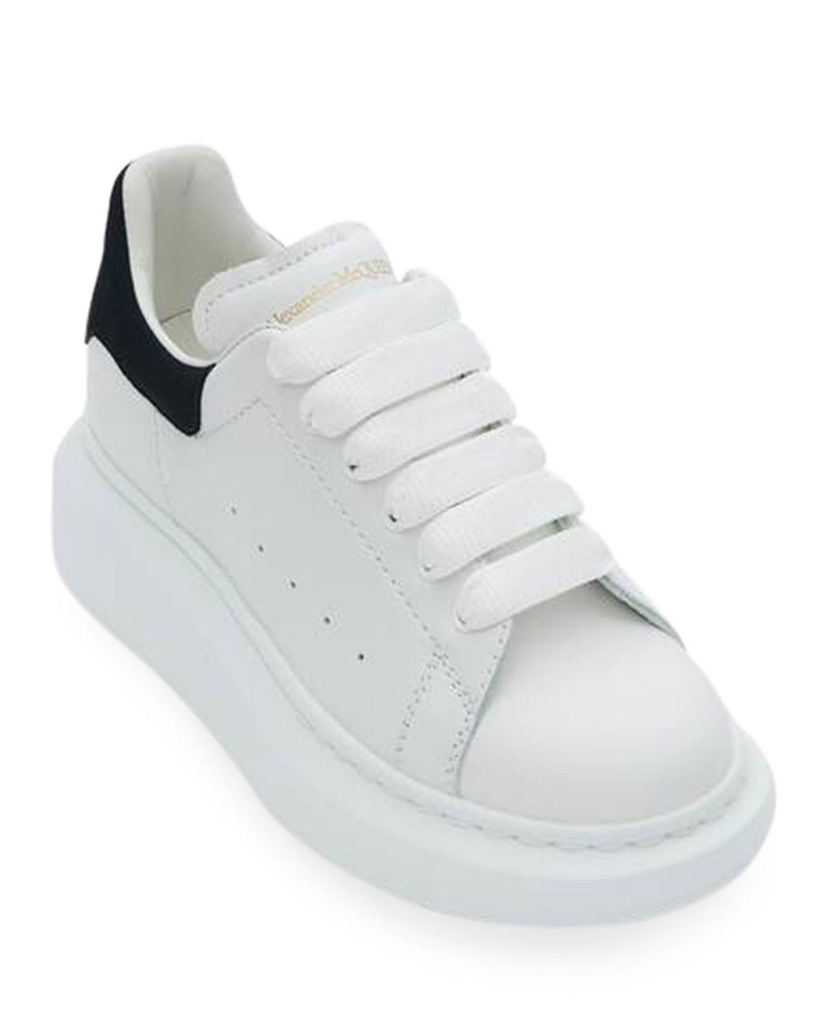 Alexander McQueen Kid&s Oversized Lace-Up Leather Trainers - White Black - Size 13 (Child)