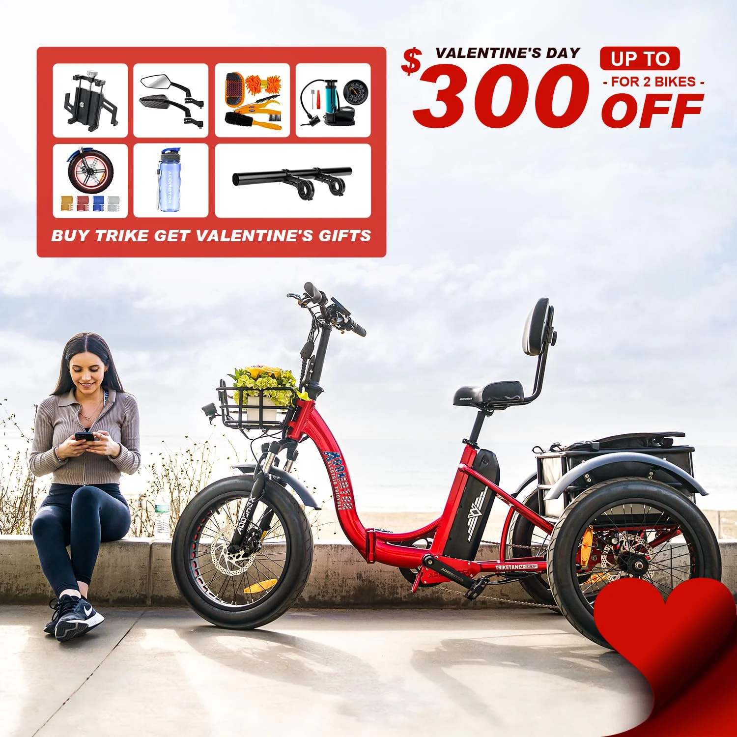 Addmotor Electric Trike, 750W Foldable Electric Tricycle, Folding Electric Trike for Adults,48V 20Ah Removable Battery,20" Fat Tire Electric Trikes with Rear Speed Differential,M-330F White - Curated Treasures Market