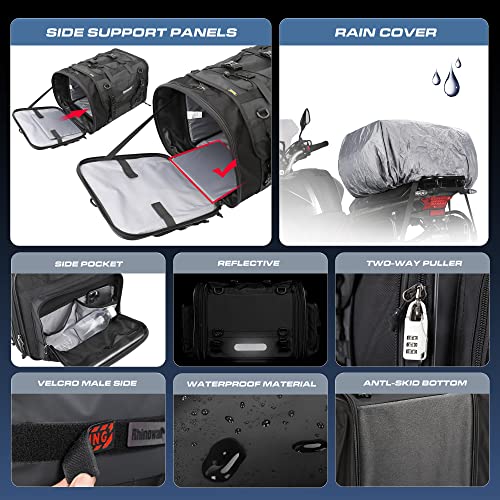 HUNTVP 40-60L Motorcycle Seat Bag Motorcycle Tail Bag Shoulder Bag Travel Luggage Bags Motorbike Rear Tack Truck Bag Storage Bags with Rain Cover (Black 40-60L)