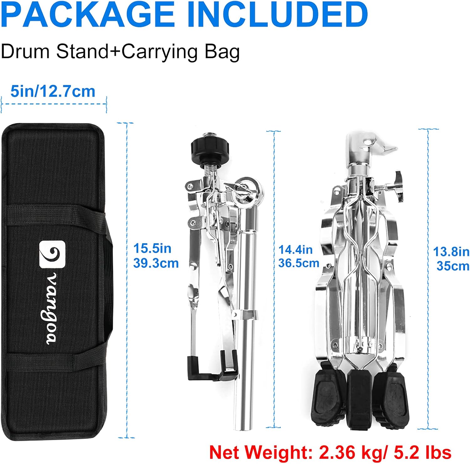 Vangoa Snare Drum Stand Lightweight Double Braced Adjustable Height with Carrying Bag Fit 10 to 15 Dia Drums